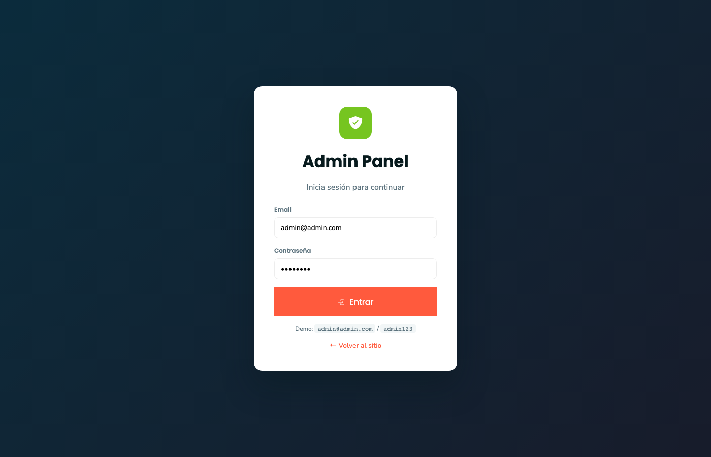 Login del panel Admin